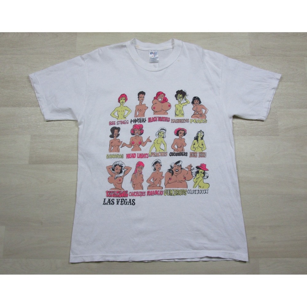Vintage 90s Types of Boobs T Shirt Men's (L) Adult Humor Funny Las Vegas Nevada